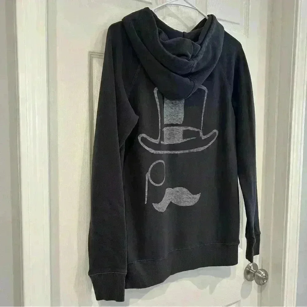 Monopoly Man Faded Black Hoodie Front Pocket Men Sz S Junk Food Game Night